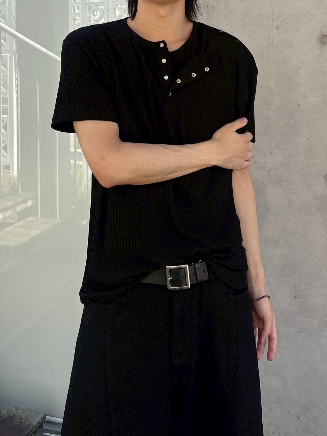 受注制【nmtc+】Shoulder Henley Eyelet Tee (3color)