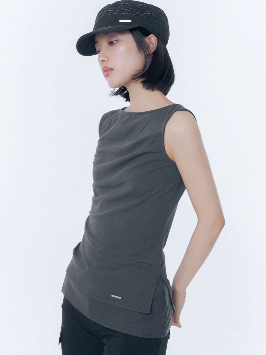 【Miseki seoul】Unbalanced sheer layered sleeveless