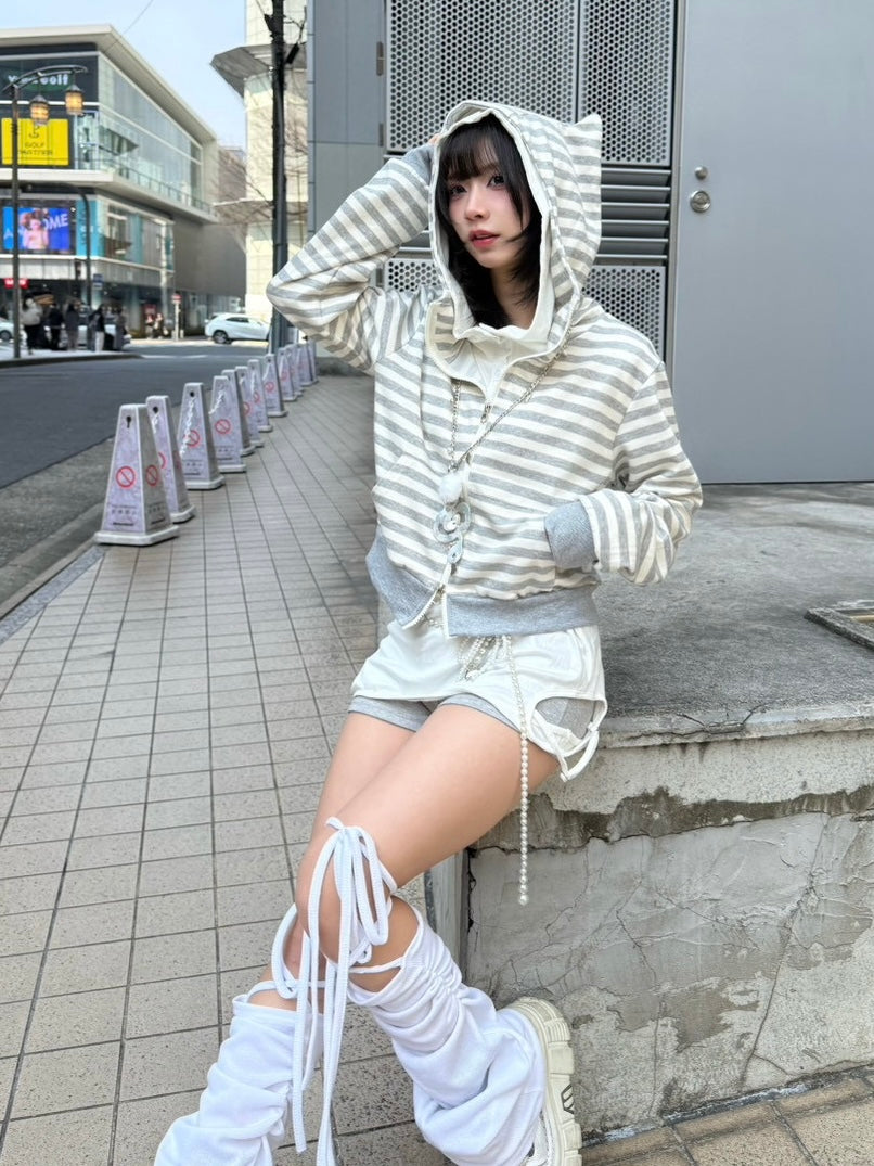 3/1 20:00発売 受注制【nmtc +】border horn zip up hoodie / 【エヌエムティーシープラス】ボーダーホーンジップアップパーカー (2color)