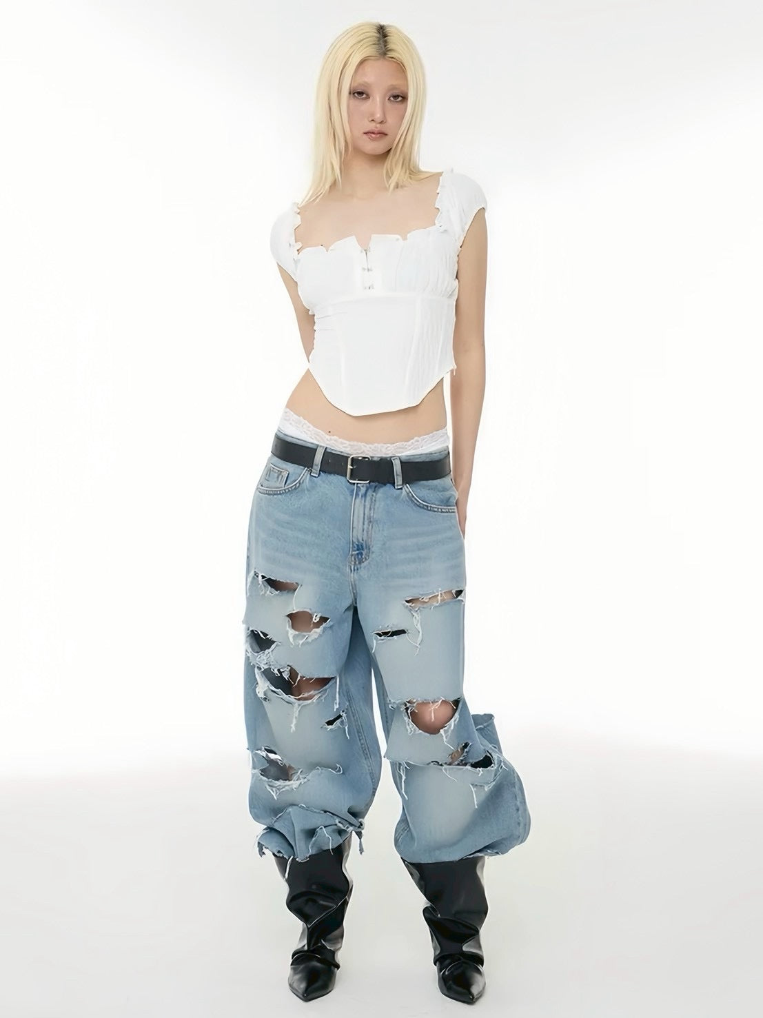 【ROCK CAKE】Curve Line Corset Blouse