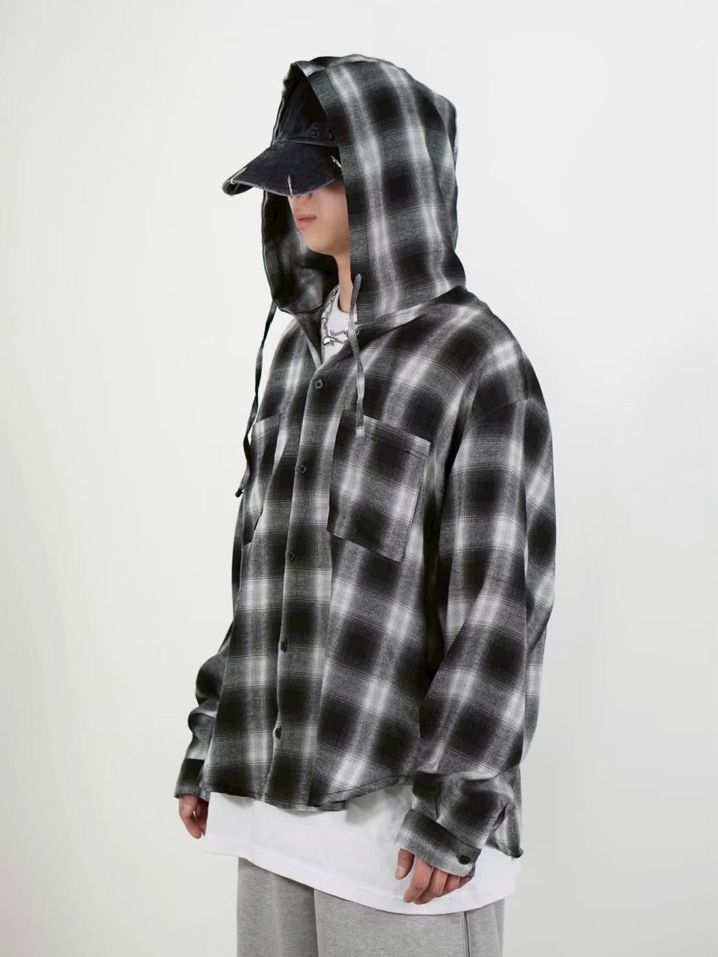 受注制【Chikashitsu +】tartan check hooded shirt (3color)