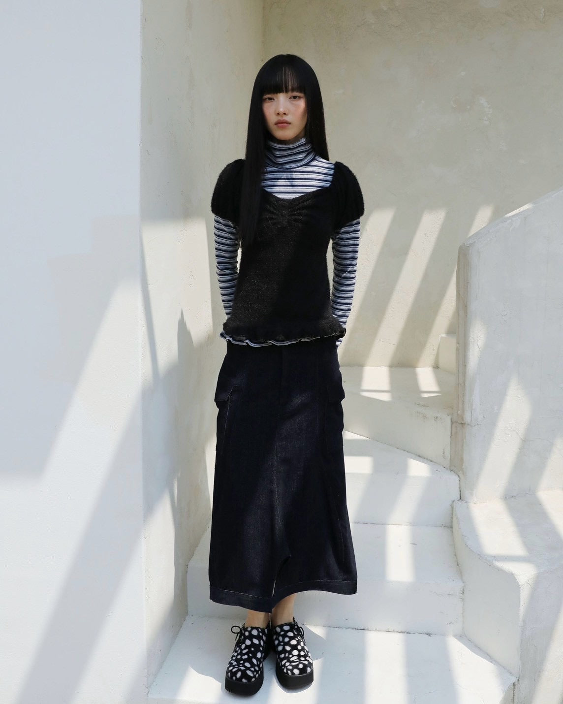【Uglyshadow】STRIPE TURTLENECK TEE