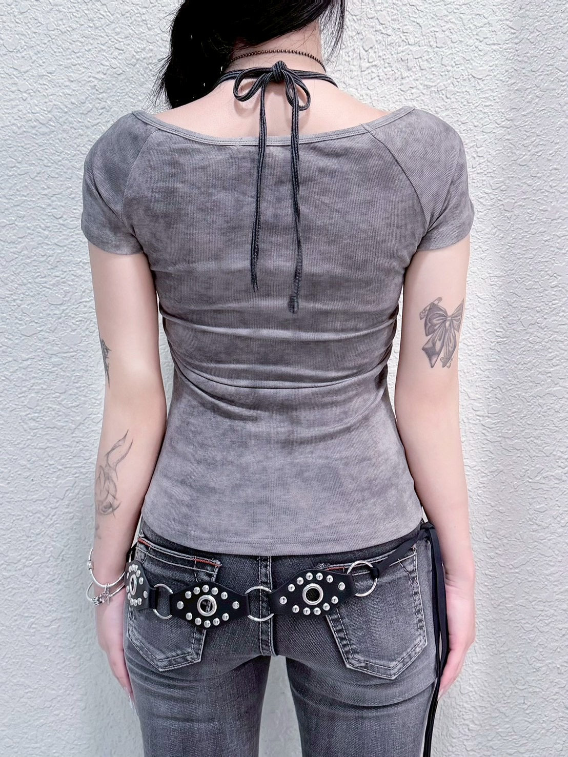 受注制【nmtc+】Ink Layered Halter Neck Tee (3color)