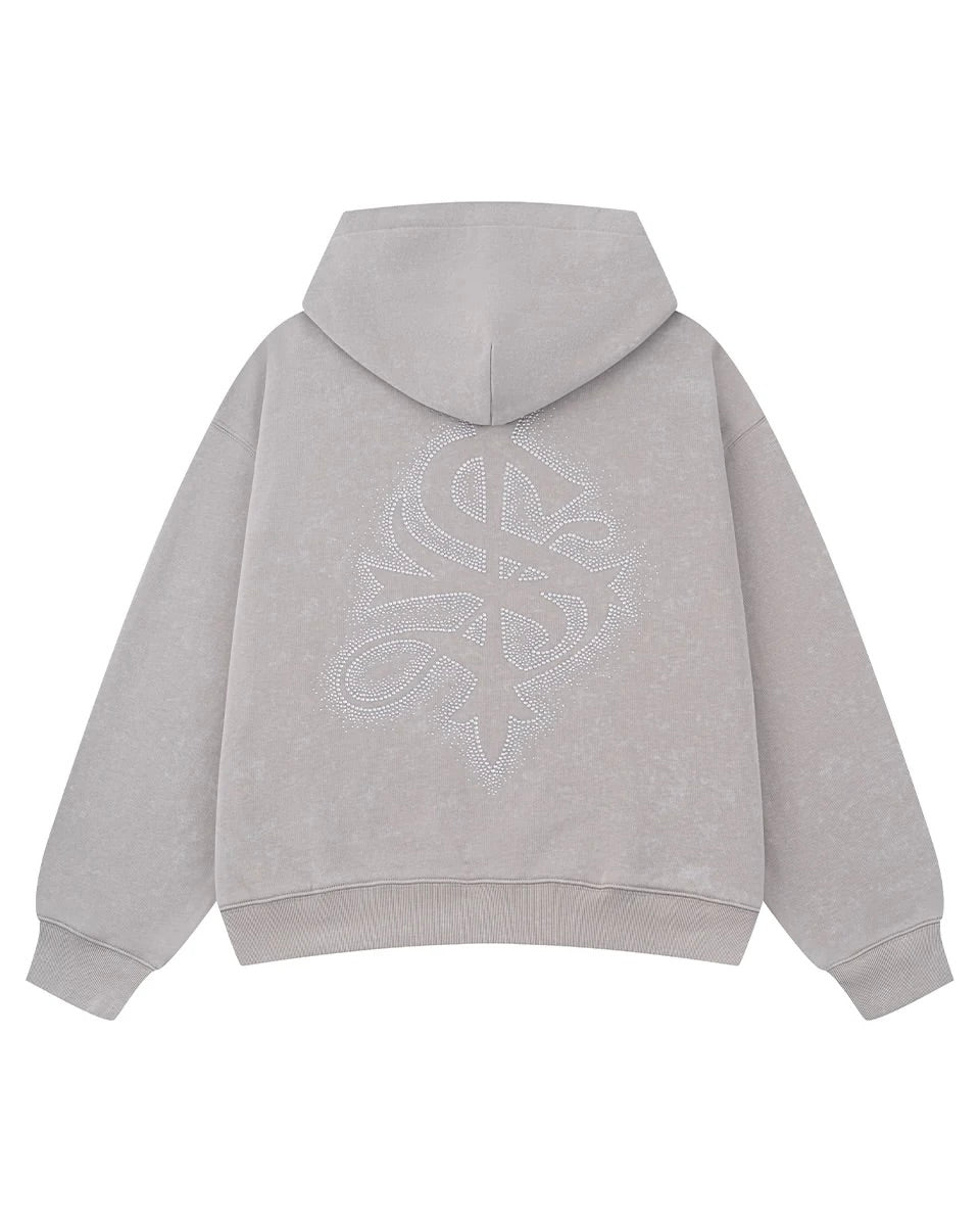【SUPPLIER】Spray Cross Rhinestone Zip Hoodie