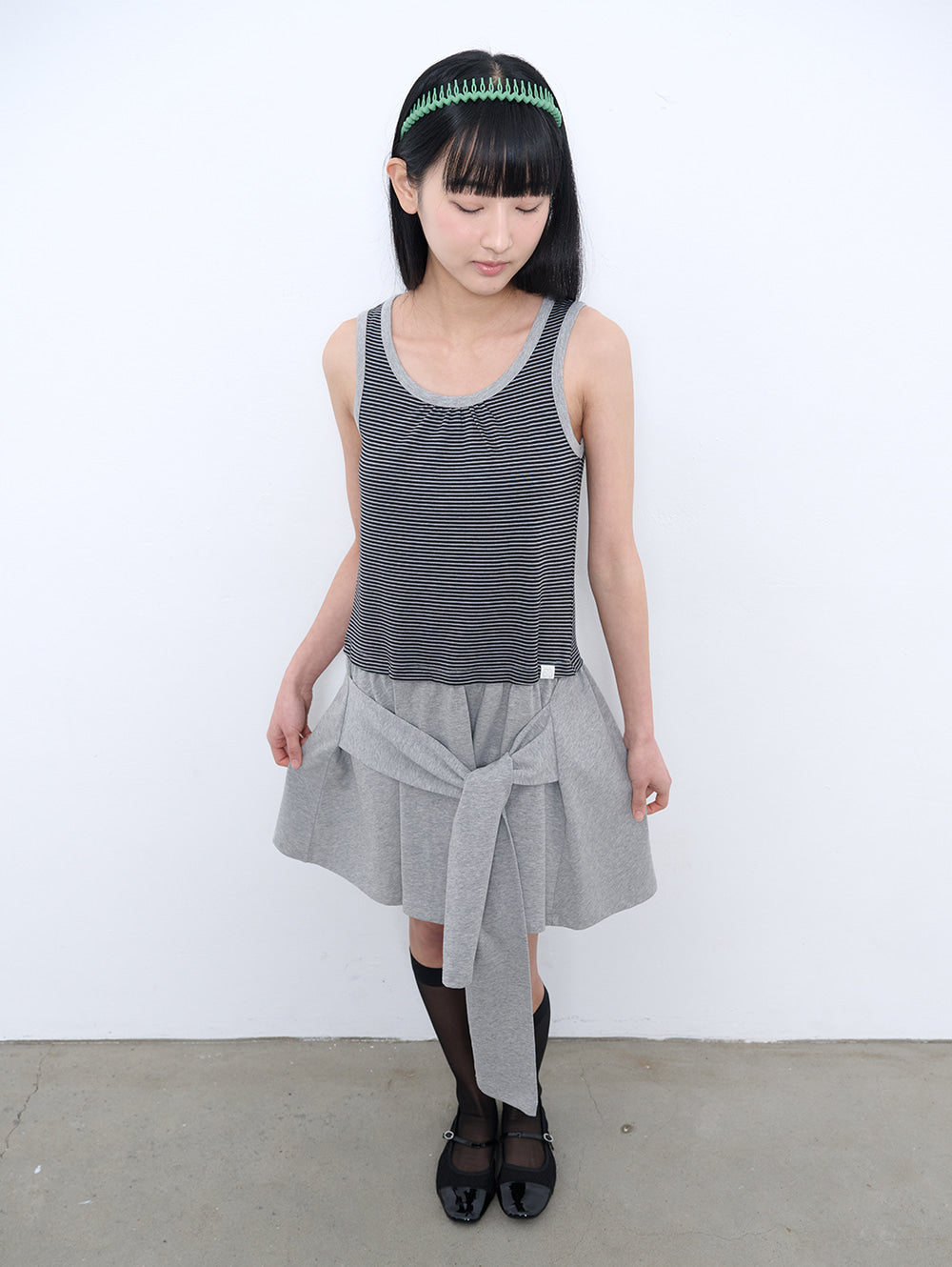 6/8 21:00発売【TUOMIO】STRIPE TIE DRESS