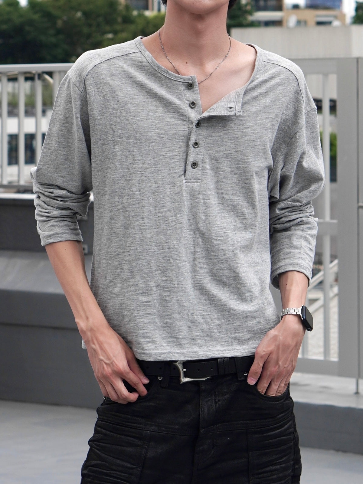 【CHIKASHITSU PLUS HIGH】Steel button henley neck tee (3color)