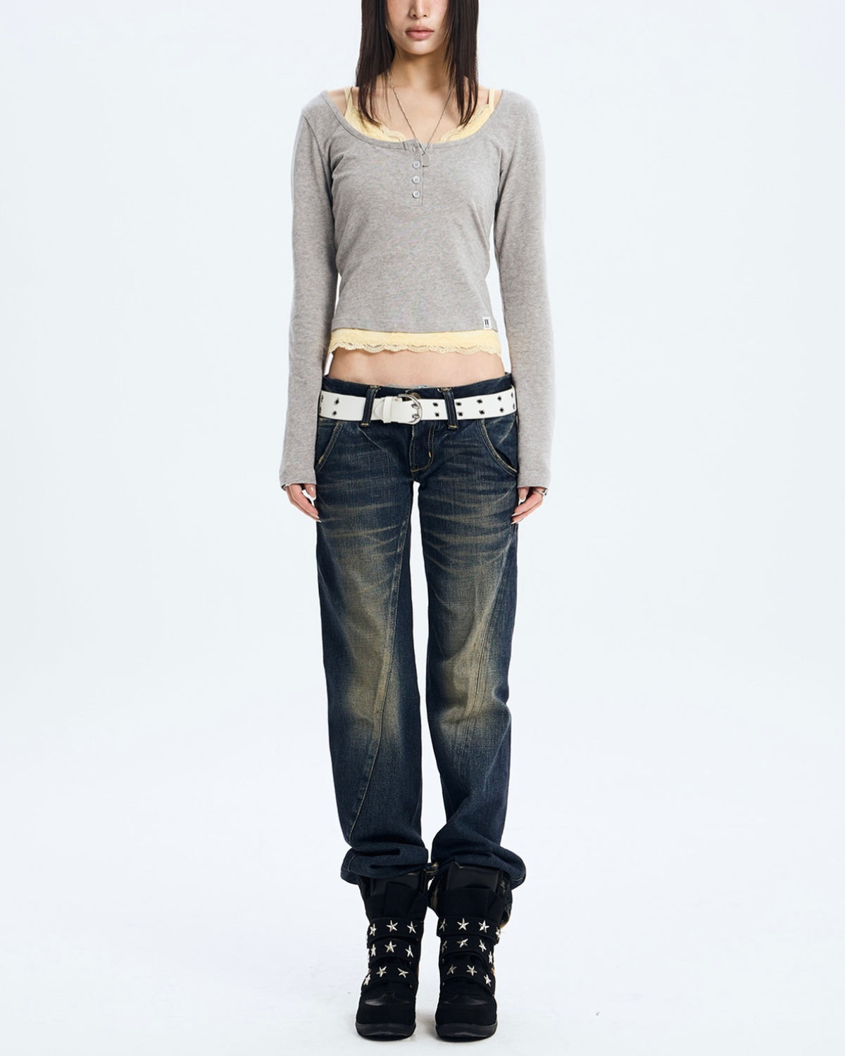 【NOT KNOWING】L/S Lace Layered Set
