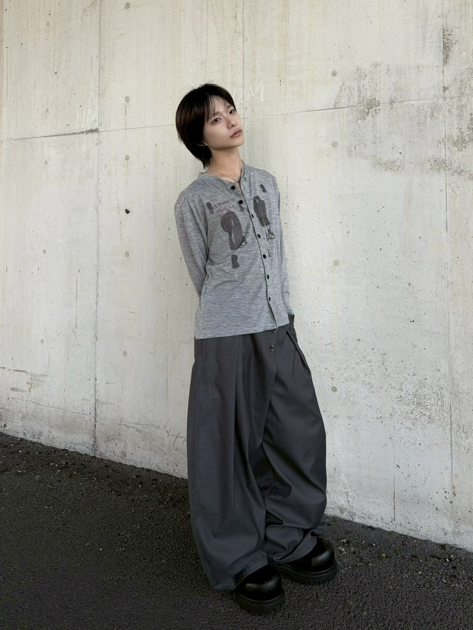 国際配送【LUV CODE】diagonal button wide pants (3color)