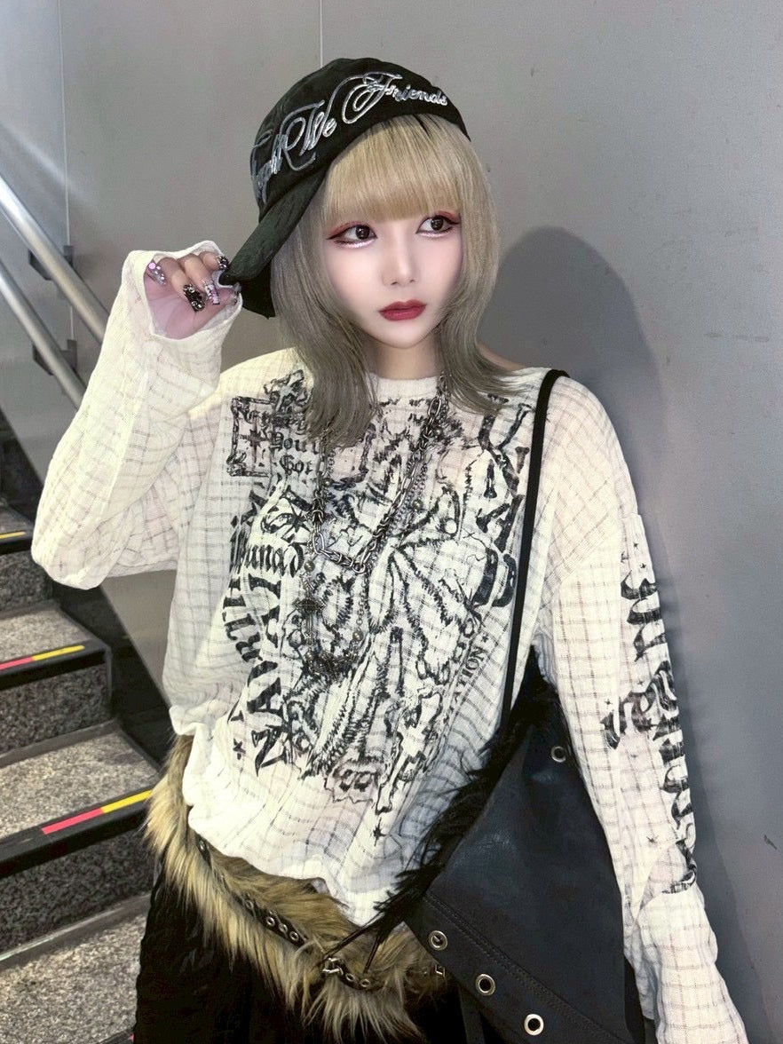 【BABY09】lettering see-through tops (2color)