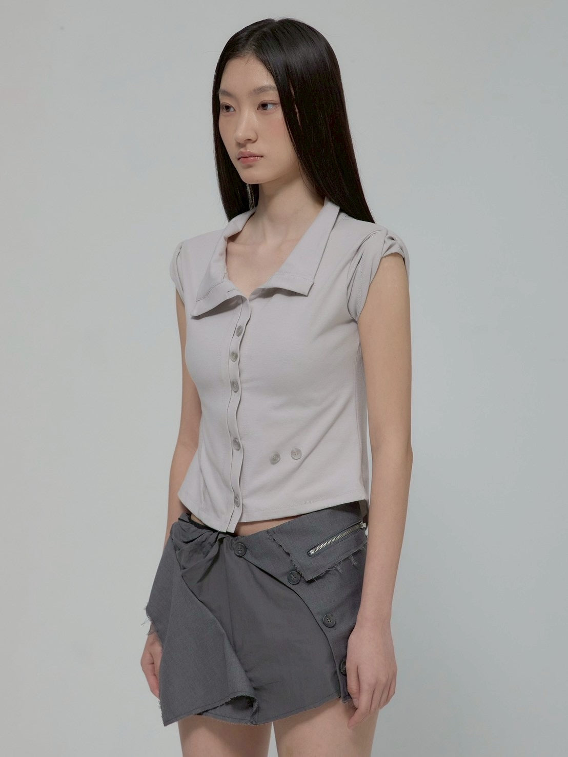 6/22 21:00発売【FLAREUP】Asymmetrical Layered Mini Skirt