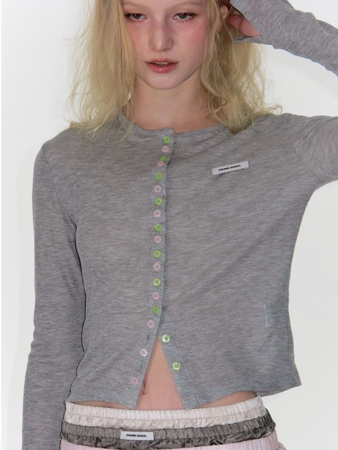 【CRANK】SHEER COLOR BUTTON CARDIGAN