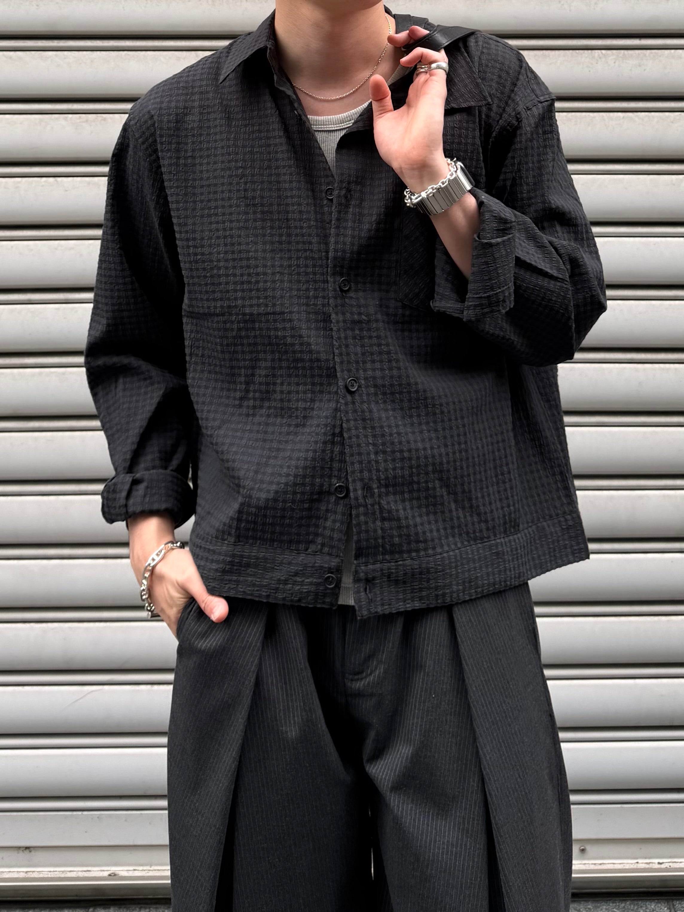 東京店WEB限定受注制【Chikashitsu +】seersucker relax check shirt (2color)