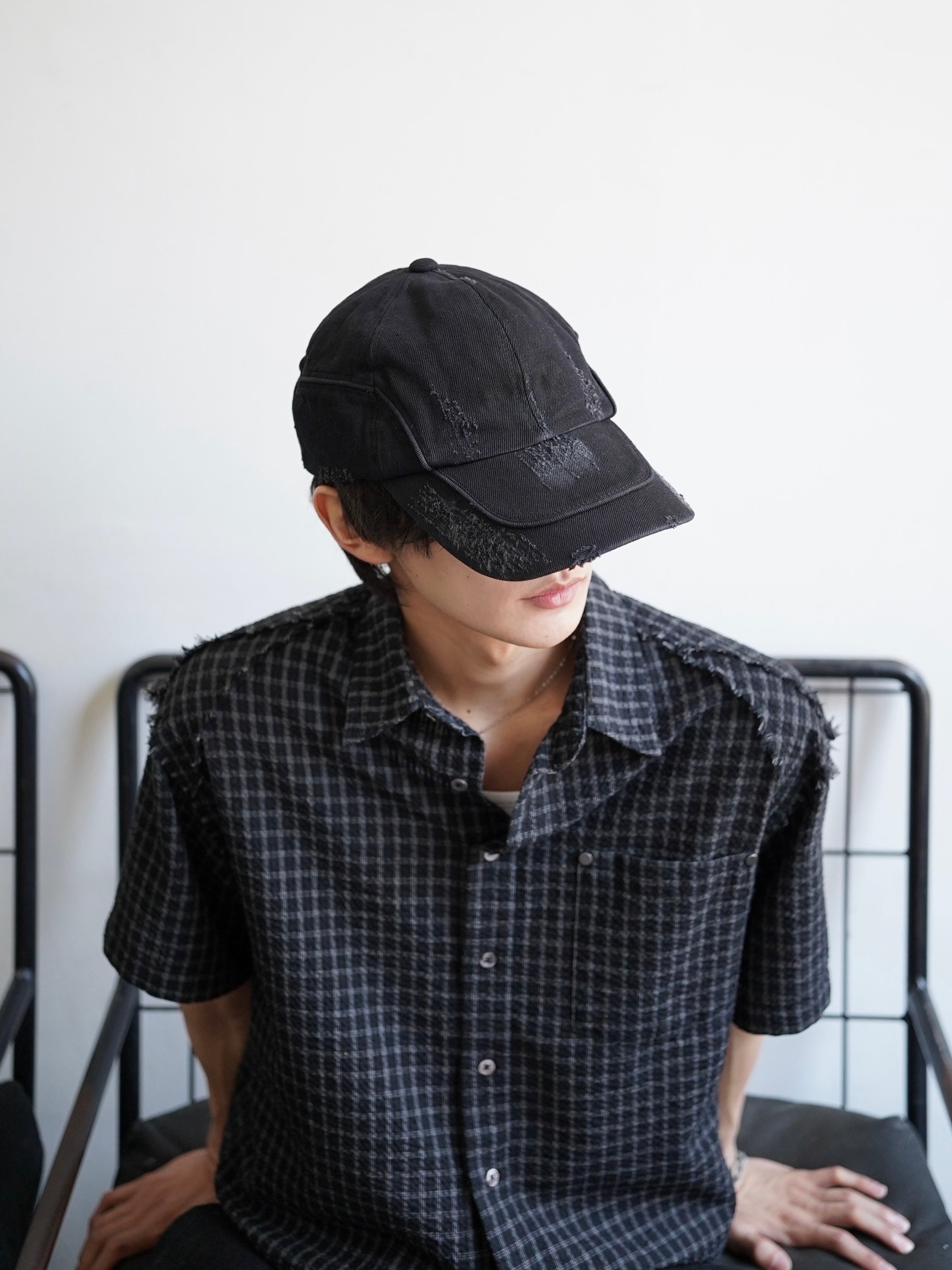 5/23 20:00発売【CHIKASHITSU PLUS HIGH】Arch washed denim cap (wash black)