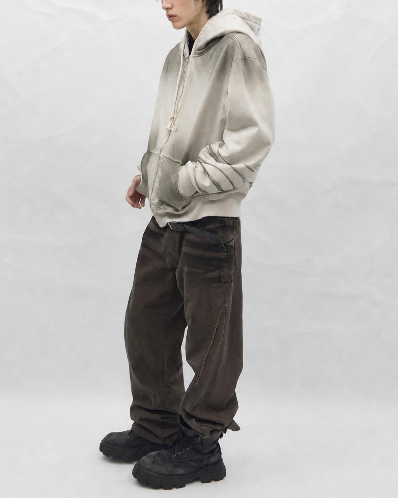 【BLR BLUER】Faded Layer Hoodie Zip-Up Jacket