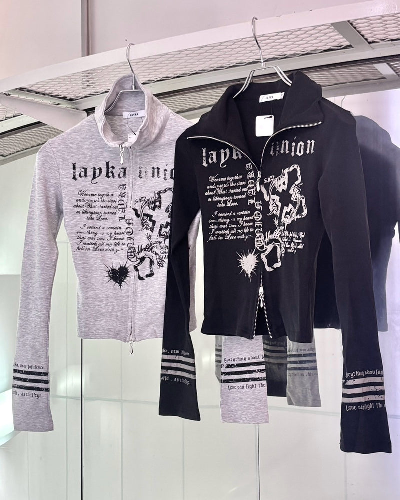 国際配送【BABY09】y2k print slim zipup top