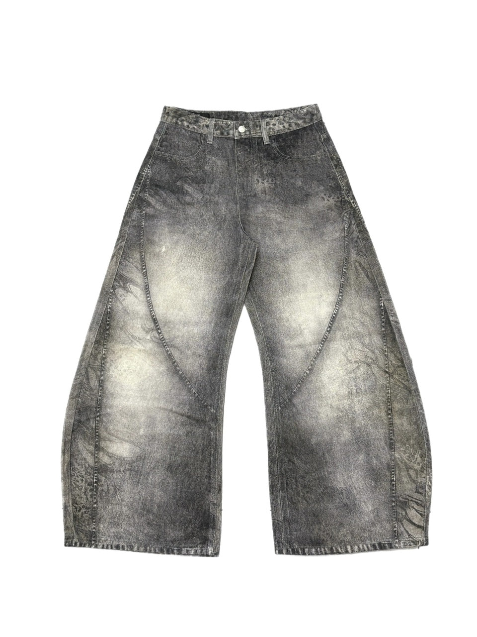 国際配送【Never mind the XU】3D print curve denim pants