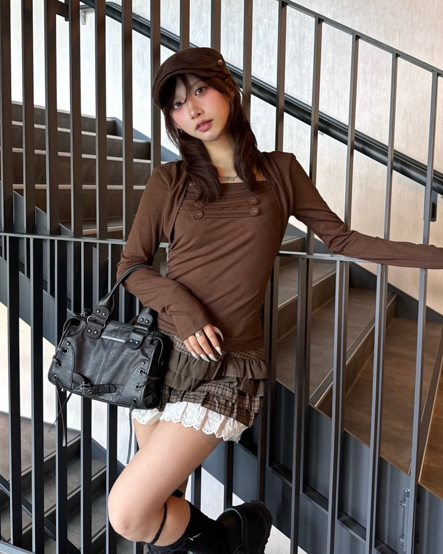大阪店 WEB限定 受注制【Never mind the XU】Doll Check Layered Skirt