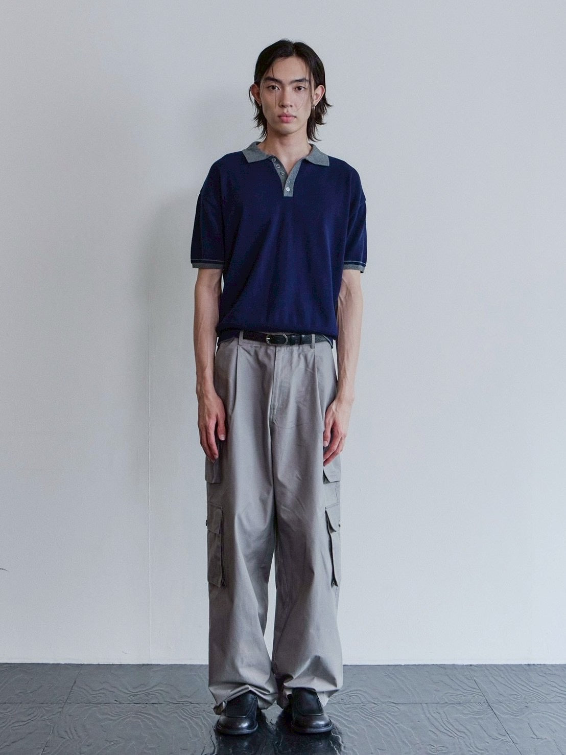【Waviness】Accent Collar Polo Knit