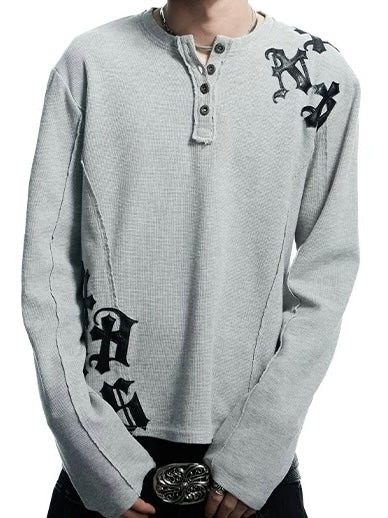 【DND4DES】Henley Collar Patch Long Sleeve