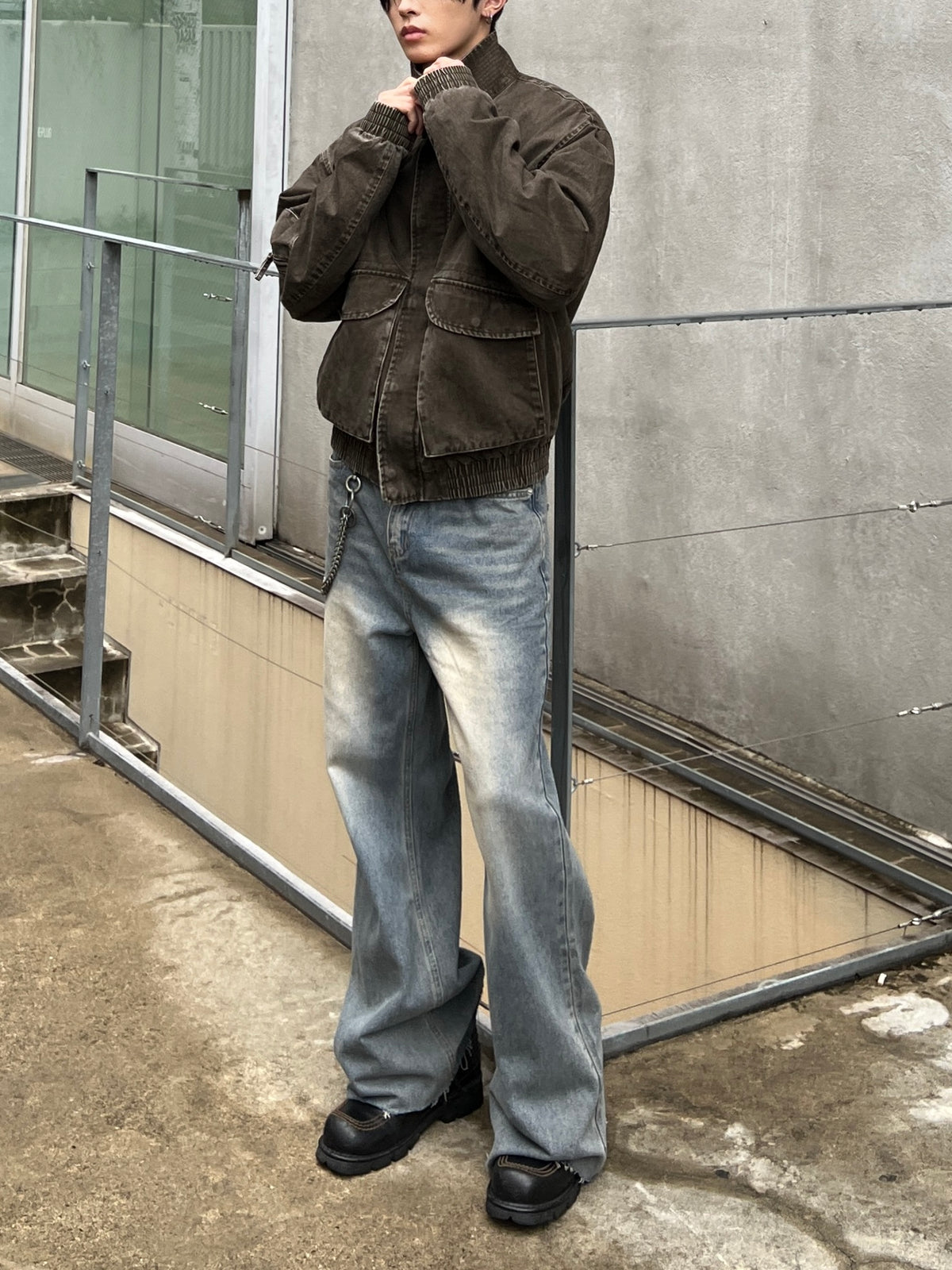 大阪店WEB限定受注制【Chikashitsu +】cutting bootcut denim pants (2color)