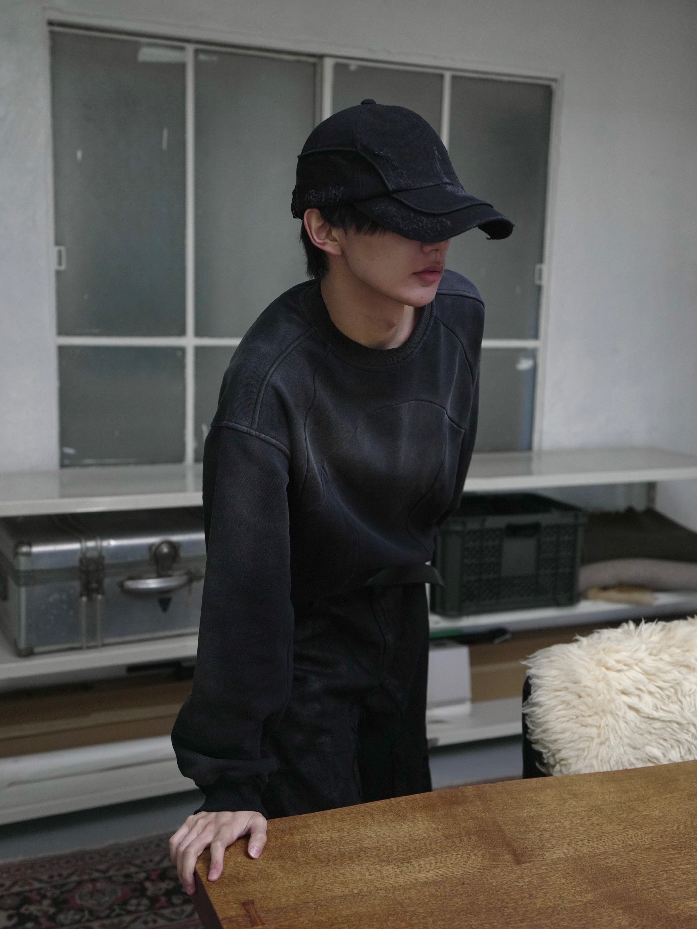5/23 20:00発売【CHIKASHITSU PLUS HIGH】Arch washed denim cap (wash black)