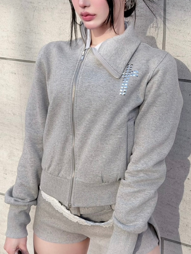 受注制【nmtc+】cross design diagonal zip up sweat(2color)