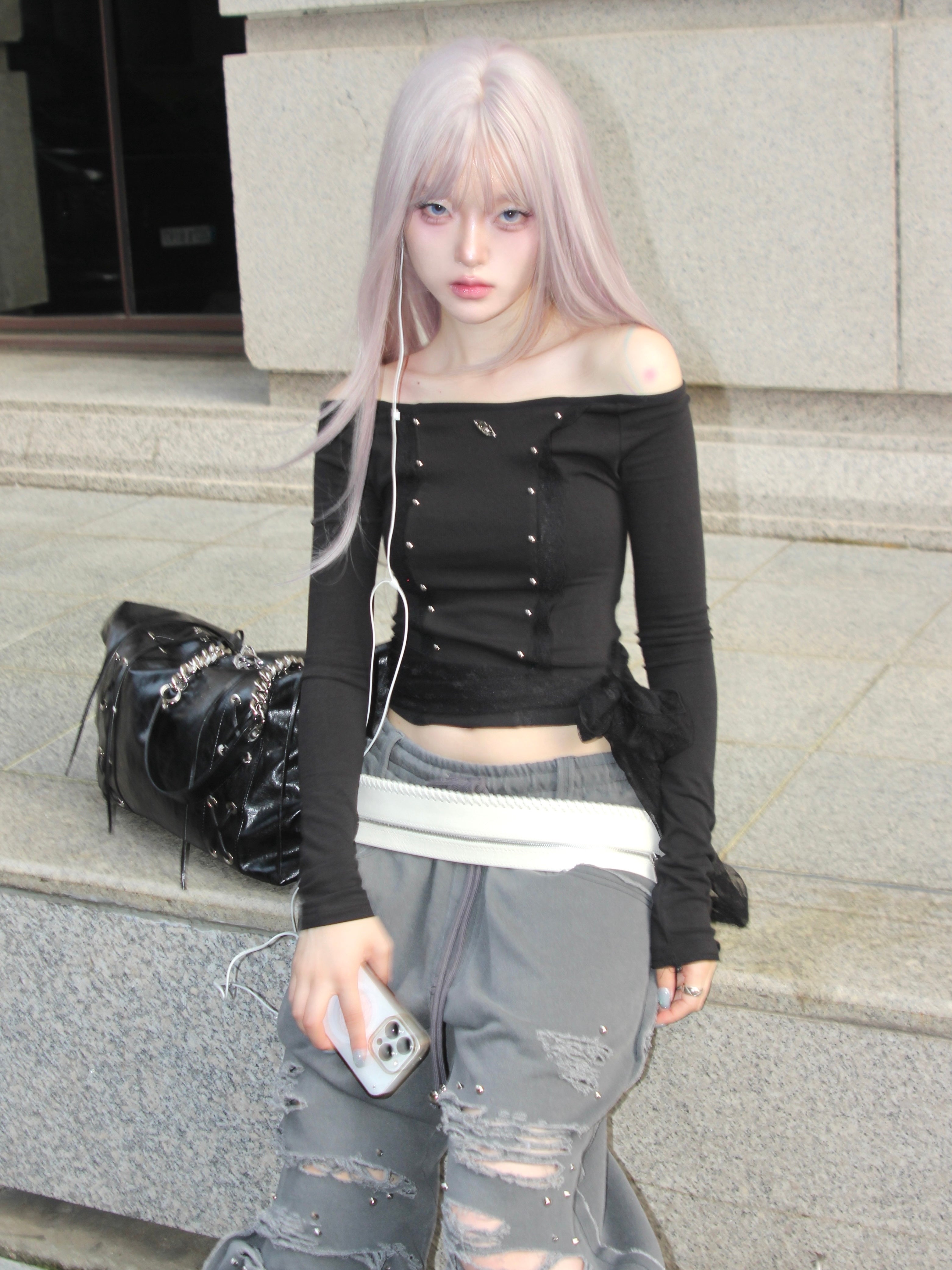 【CHERRYQUIRI】cloud lace off shoulder top