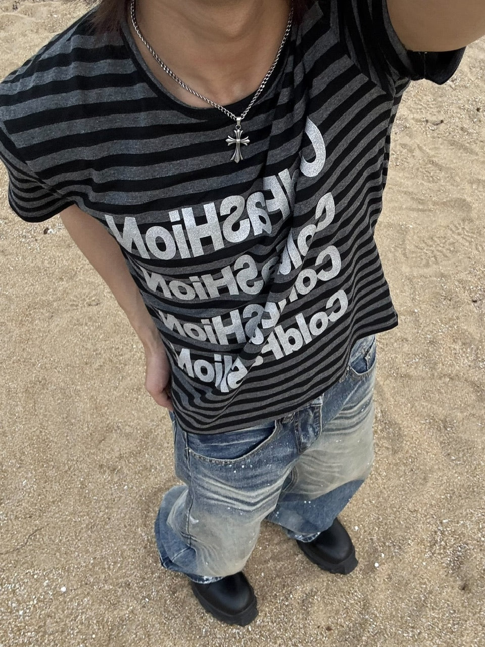 国際配送【RENOL】stripe logo tee