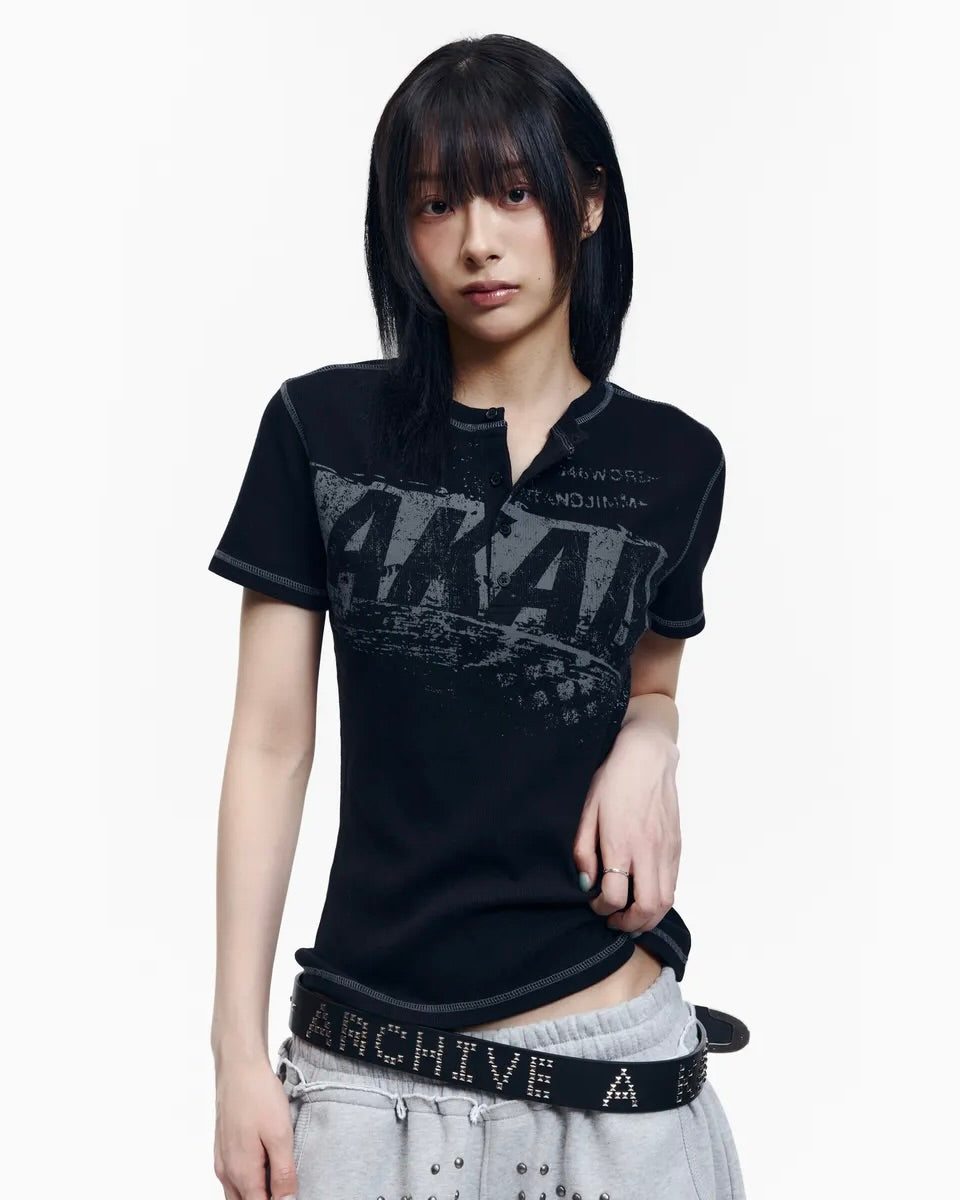 【AAKAM】Tread Henry Neck Half Top