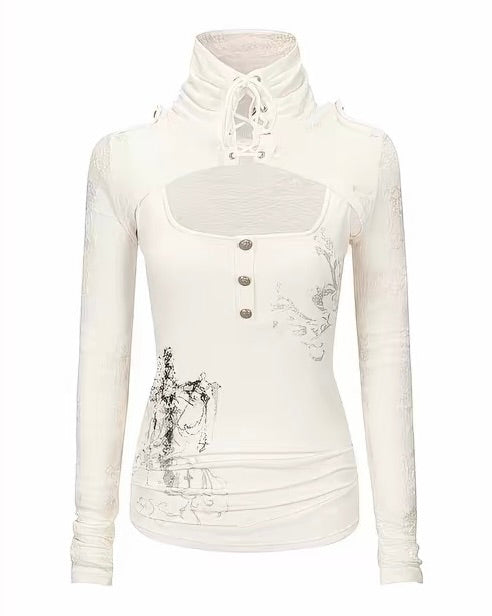 【Cest Nous】Lace-up Cross Top