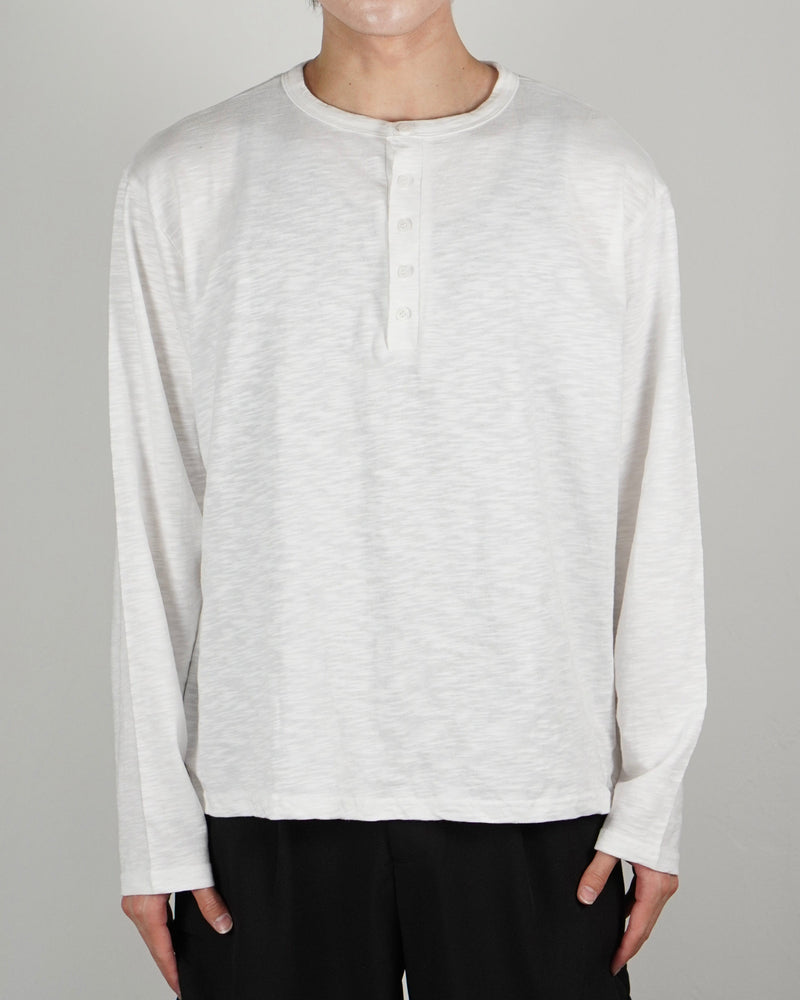 受注制【Chikashitsu +】sheer cotton henley neck long sleeve (4color)