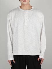 受注制【Chikashitsu +】sheer cotton henley neck long sleeve (4color)