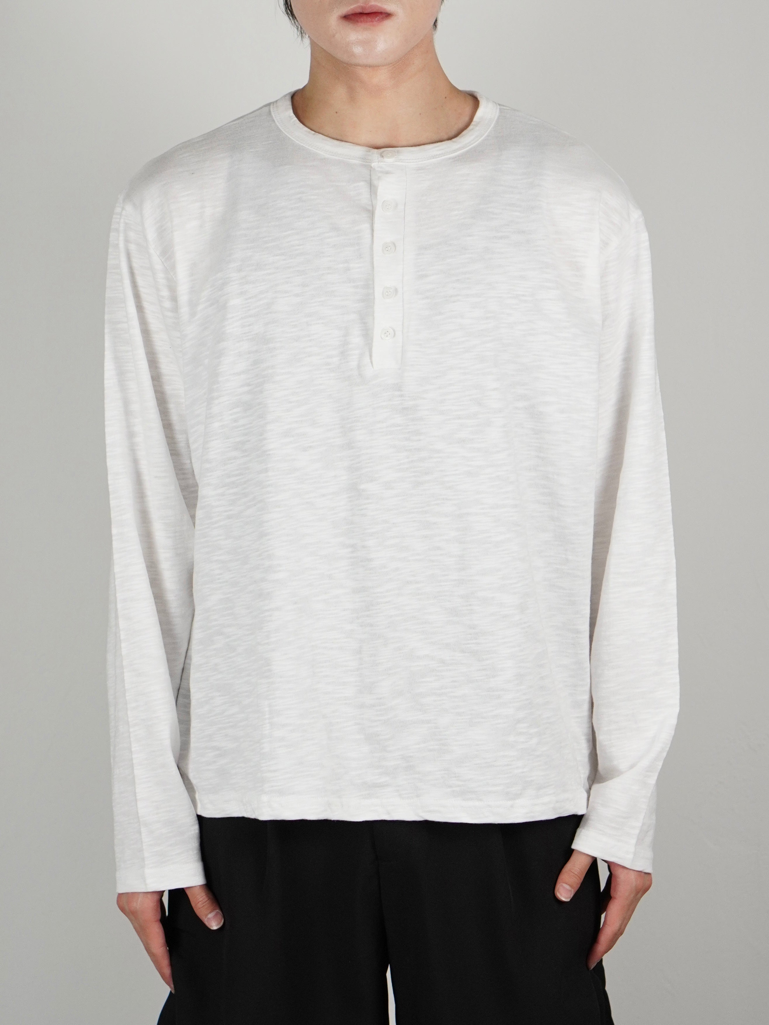 受注制【Chikashitsu +】sheer cotton henley neck long sleeve (4color)