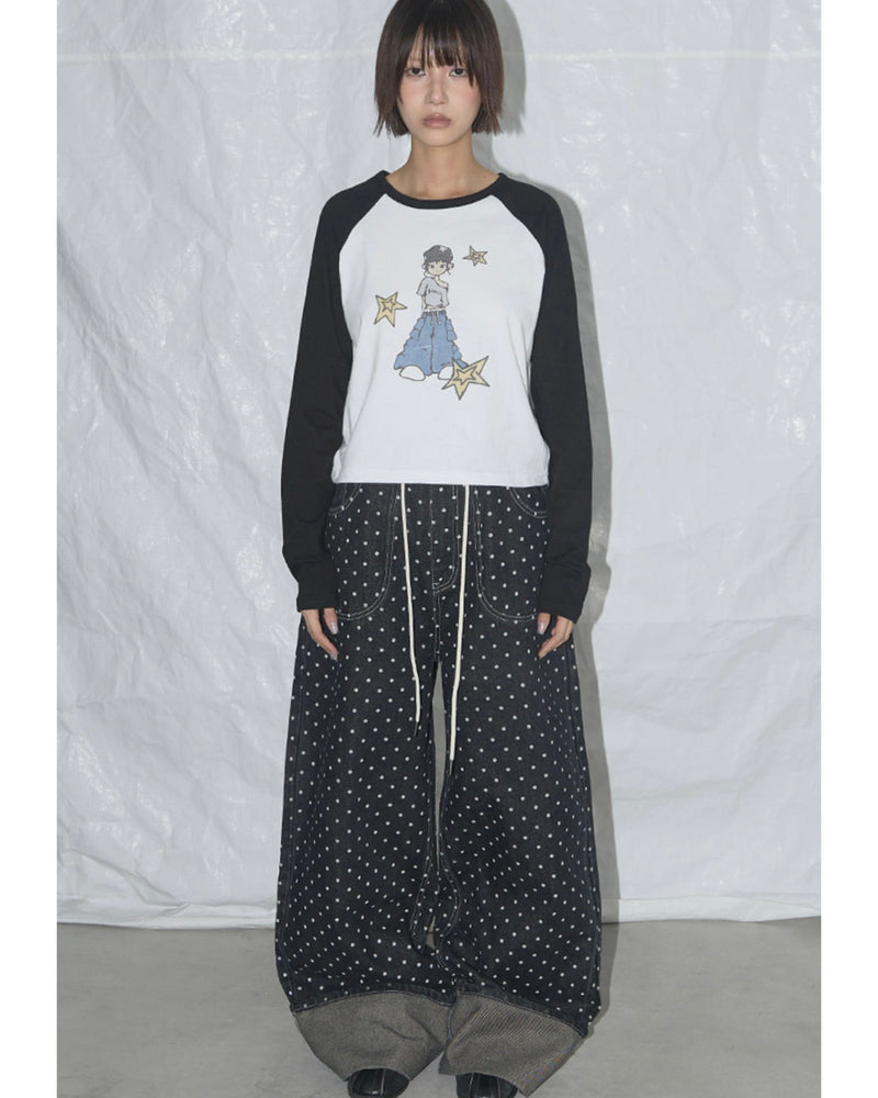 【FANCY CLUB】STRING DOT ROLL-UP PANTS