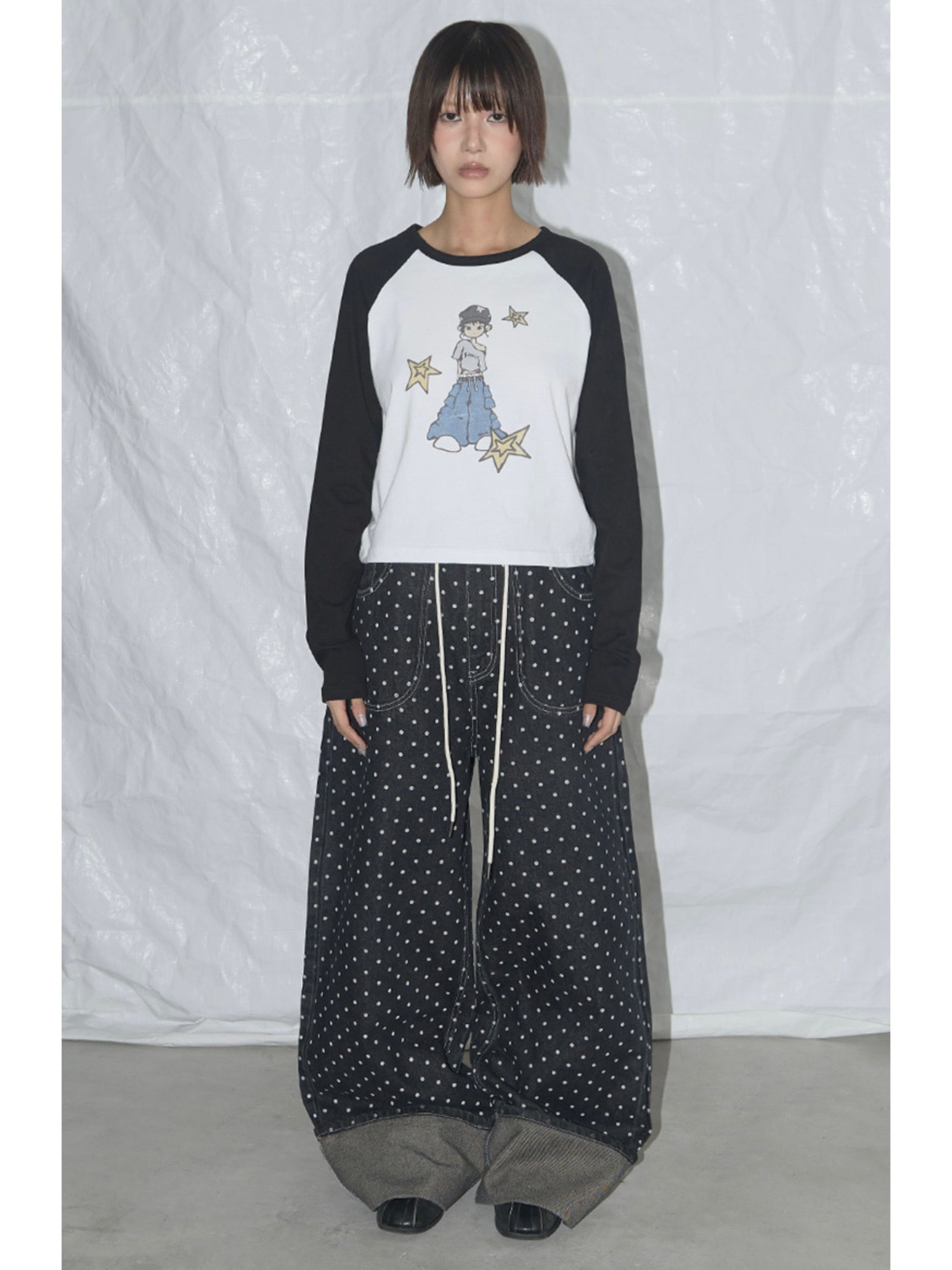 【FANCY CLUB】STRING DOT ROLL-UP PANTS