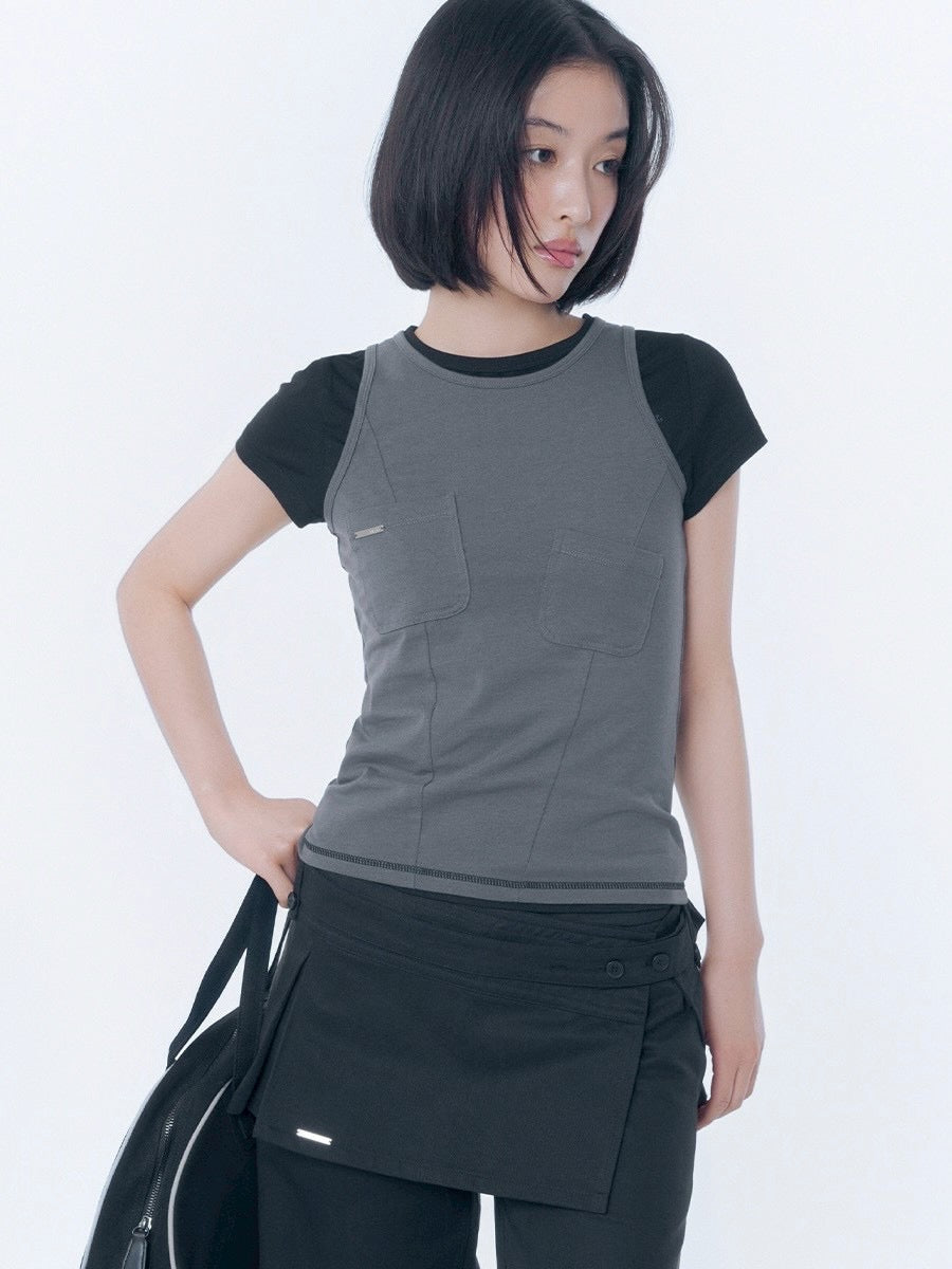 【Miseki seoul】Pocket pointed sleeveless
