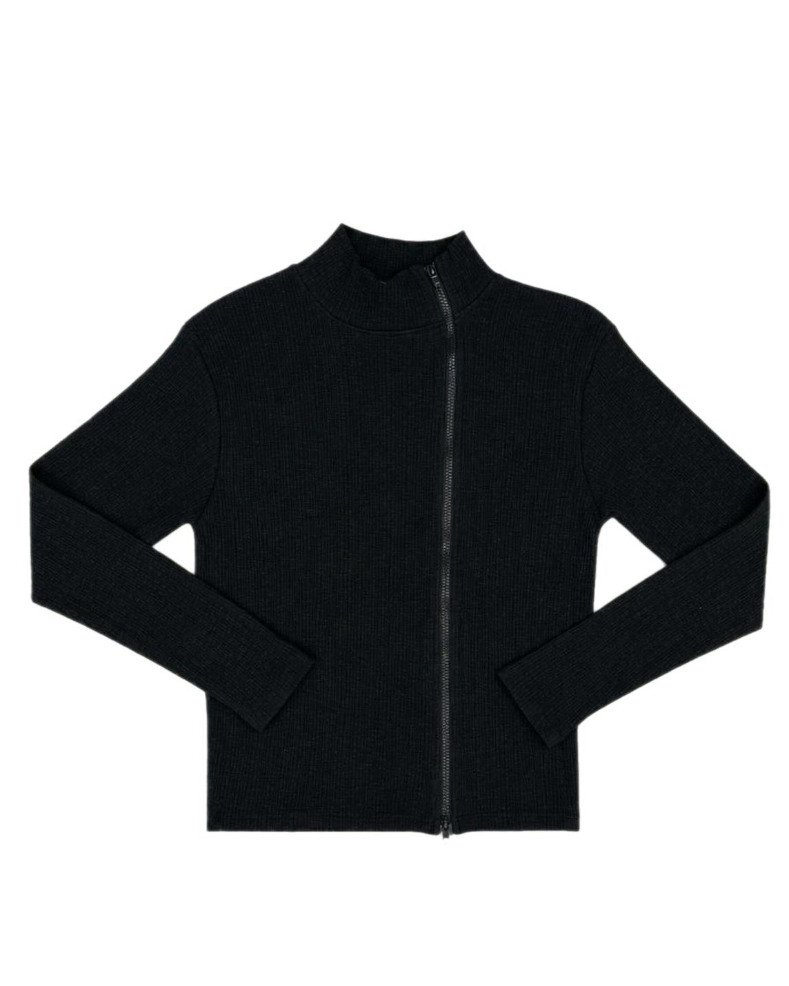 受注制【nmtc+】Ribbed high neck zip-up top (2color)