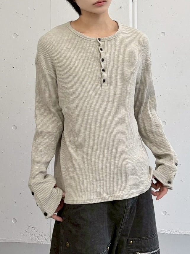 受注制【LUV CODE】henley neck long sleeve tee (4color)