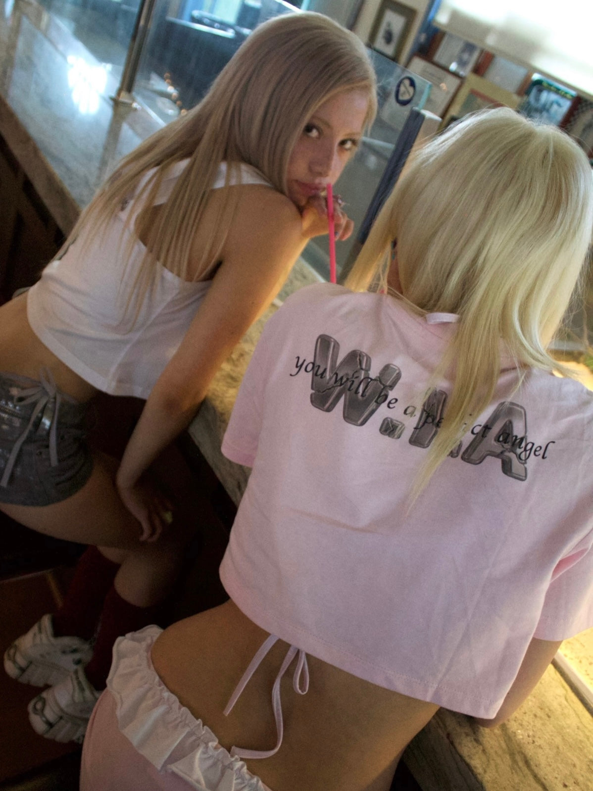 【W.I.A】W X N PINK CROP T-SHIRT 004