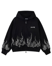 【SUPPLIER】Fire Pattern Rhinestone Zip Hoodie