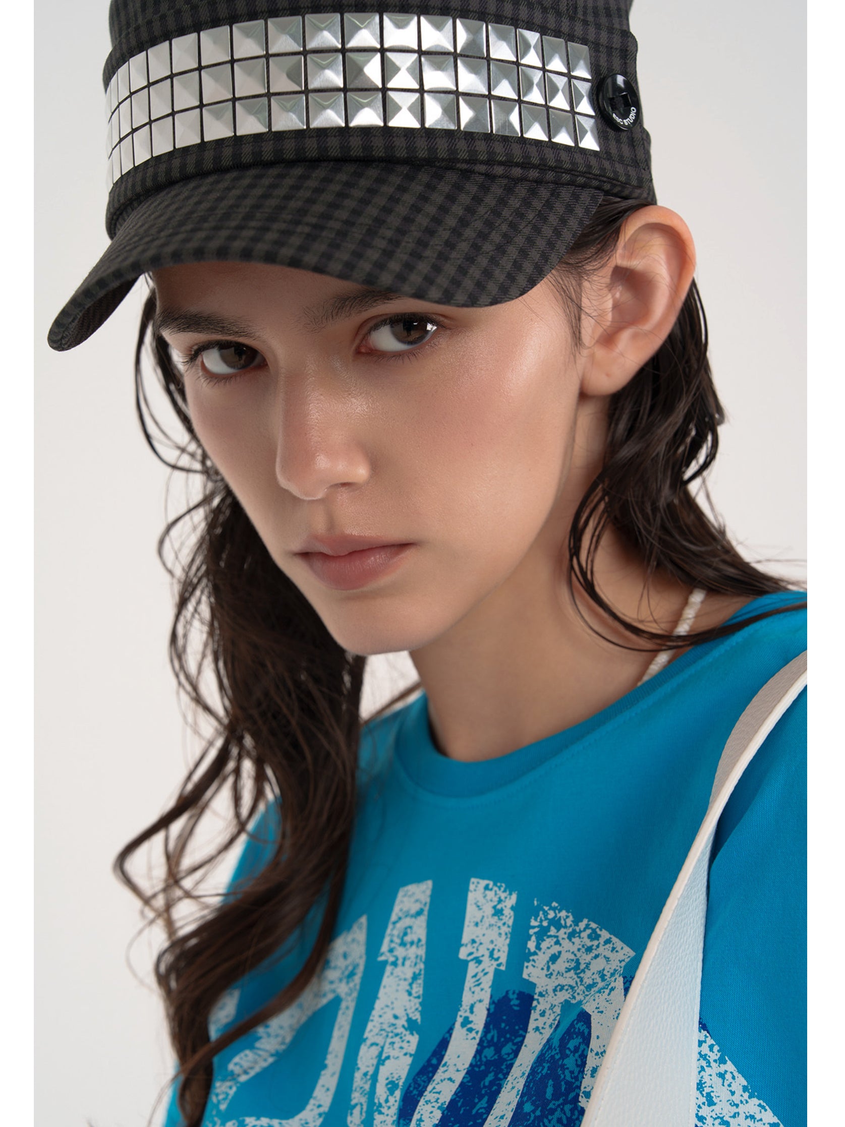 【ESC STUDIO】Studded Plaid patch military cap
