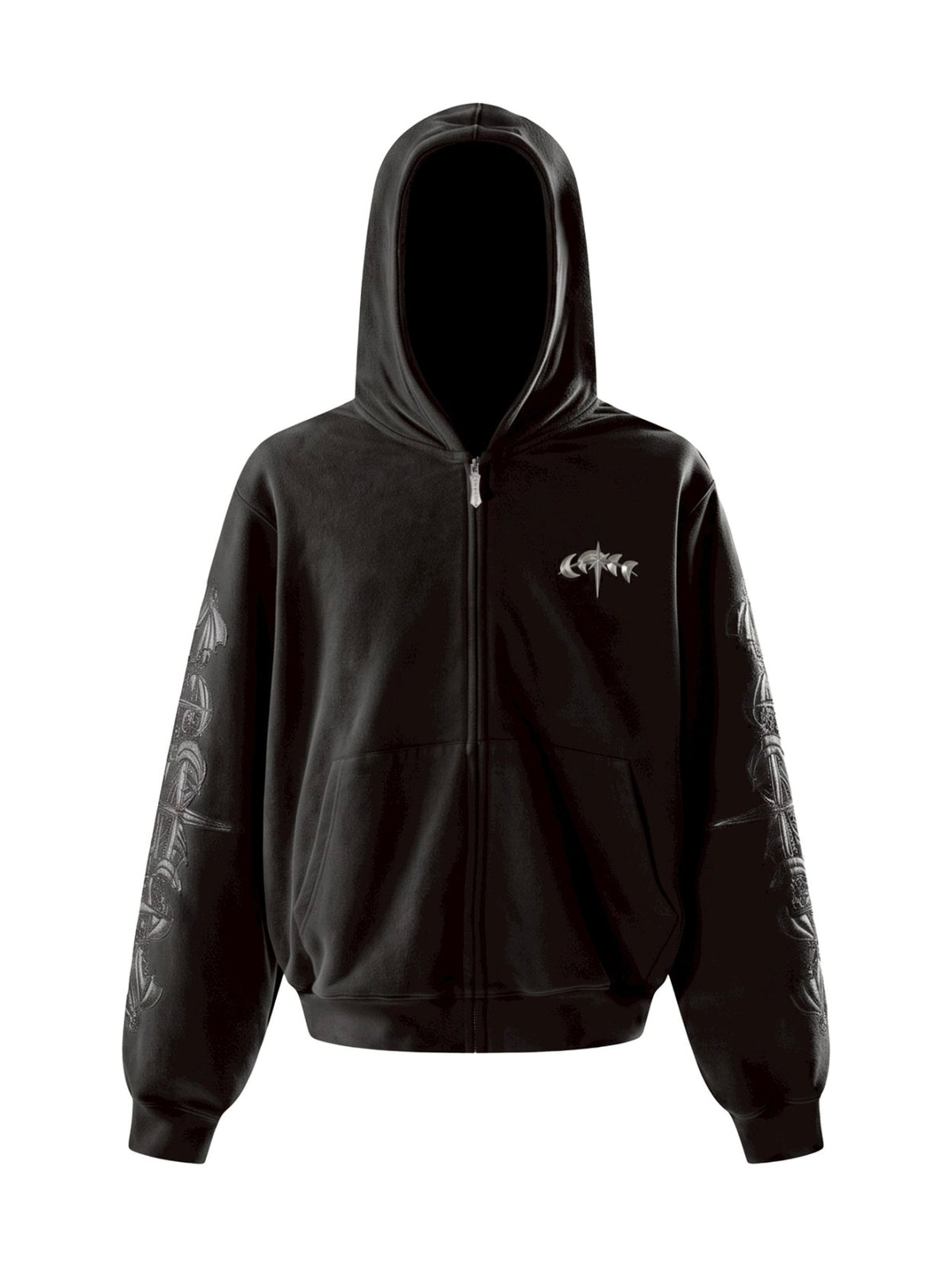 【The Boy Has No Patience】LEATHER PATCH ZIP HOODIE