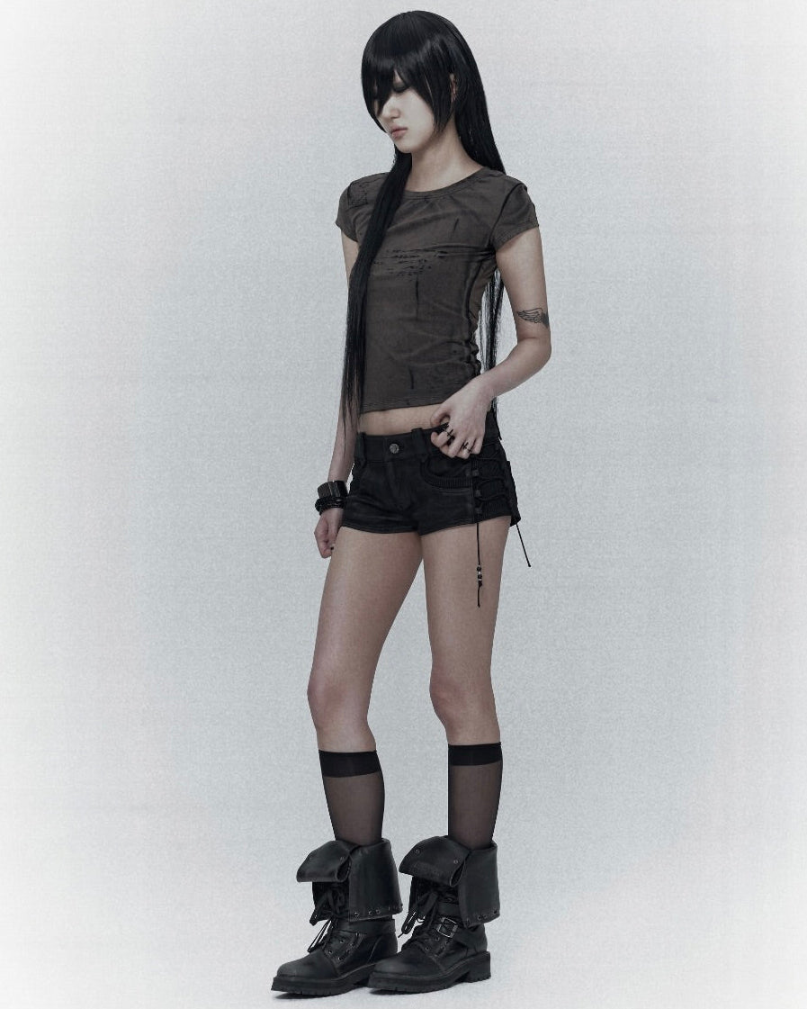 【bonienkiye】Waxed Lace-Up Shorts