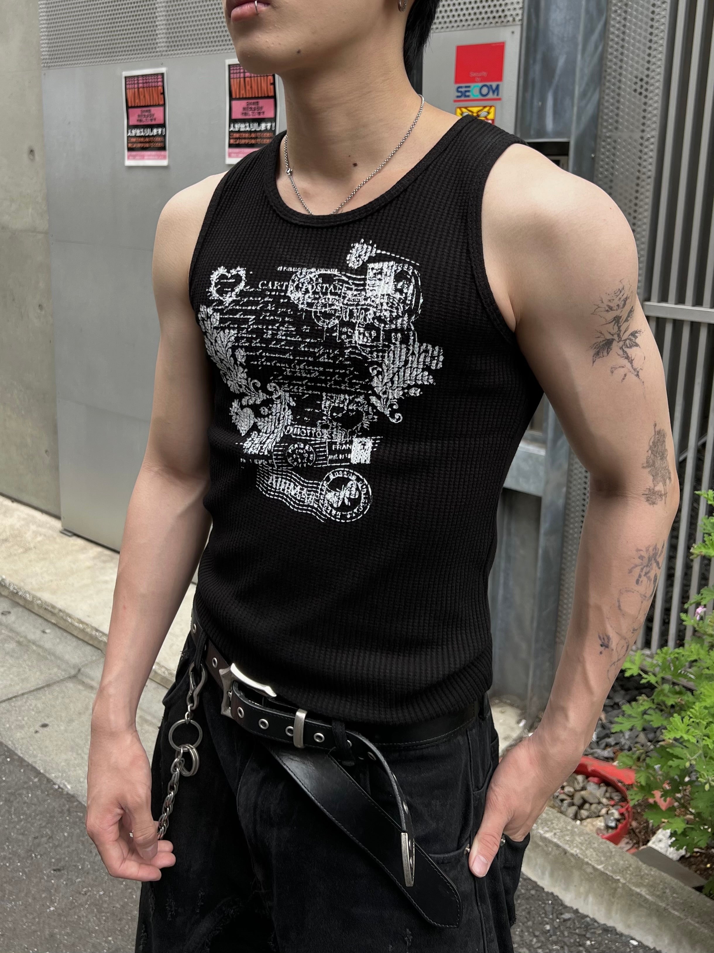 大阪店WEB限定受注制【Chikashitsu +】graphic waffle tank (2color)