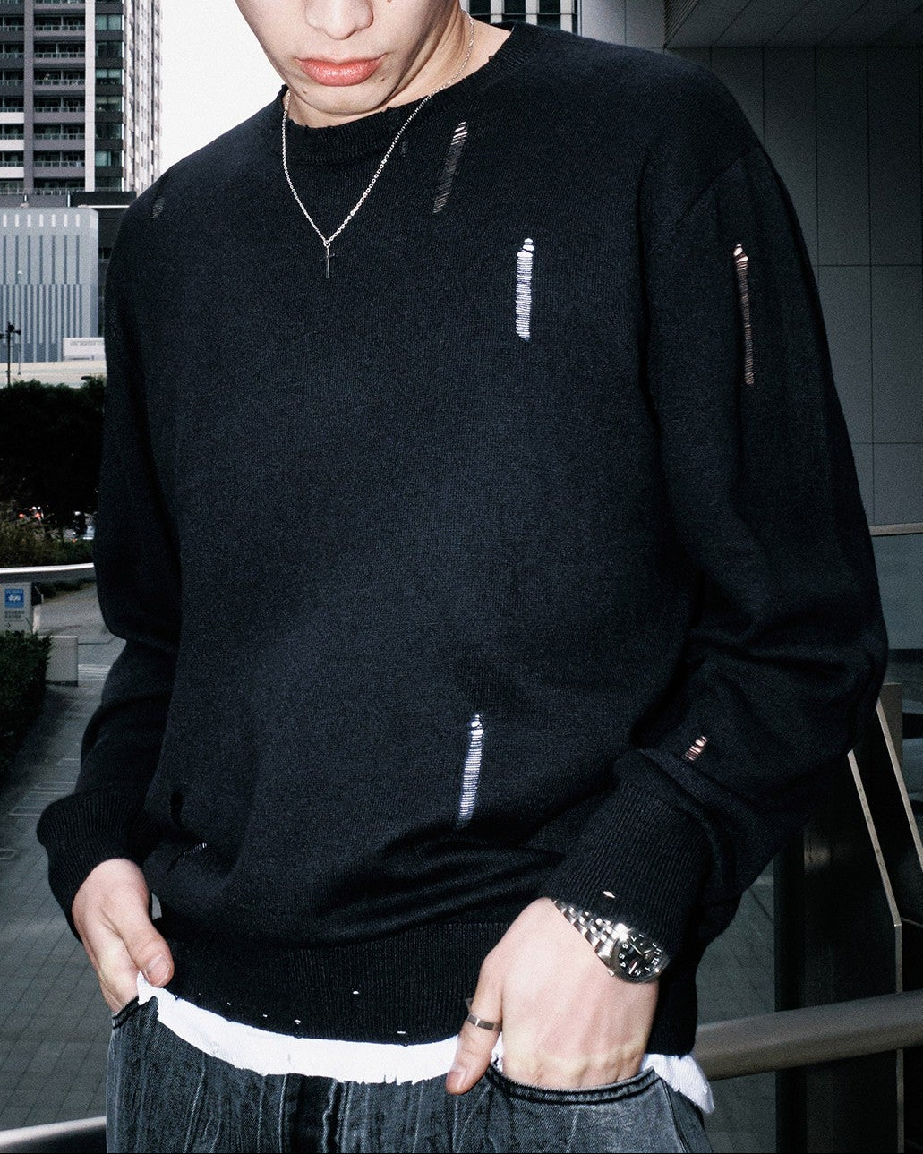【NOMANUAL】DAMAGED WOOL KNIT