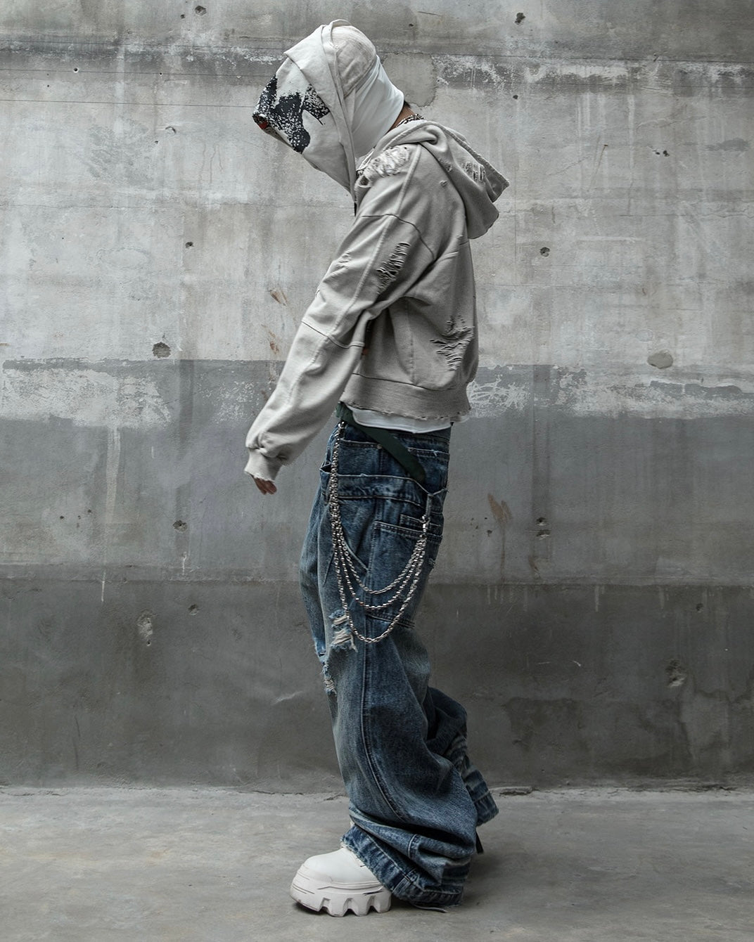 【roaringrad】Damage Crop Hoodie Jacket