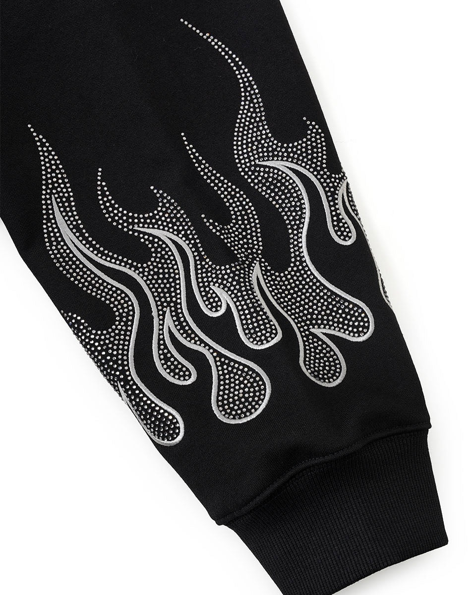 【SUPPLIER】Fire Pattern Rhinestone Zip Hoodie