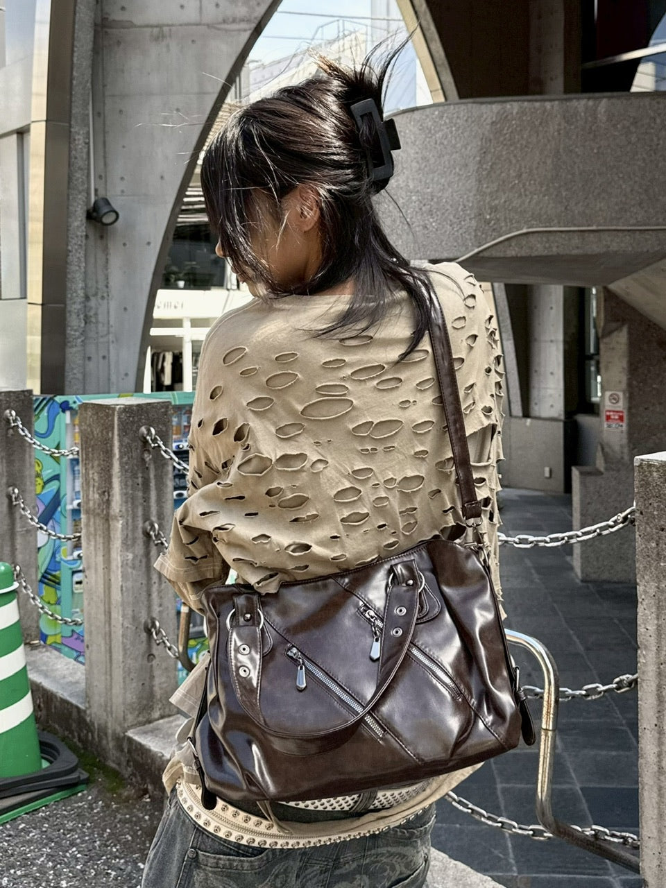 受注制【Never mind the XU】2way faux leather bag (4color)