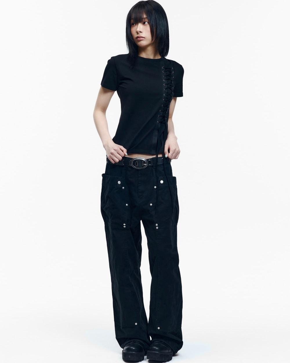 【AAKAM】Eyelet Corset Half Top