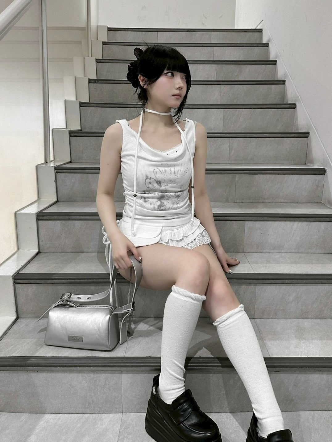 受注制【nmtc+】Doodle Lace Sleeveless Tee Muffler Set (2color)